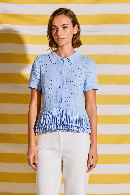 Sky Blue Fringe Knit Cardigan — tops & blouses from Pieces of a Dream