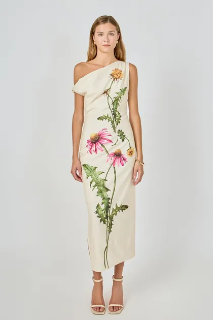 One Shoulder Flower Detail Maxi Dress — white dresses from Pieces of a Dream