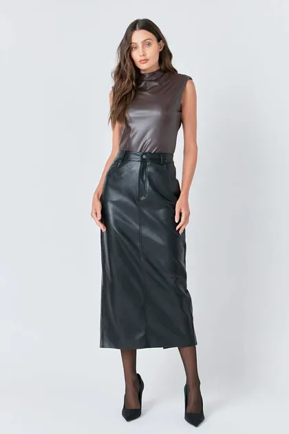 Brown Faux Leather Bodysuit — brown tops & blouses from Pieces of a Dream