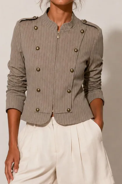 Striped Military Jacket — brown outerwear & jackets from Pieces of a Dream