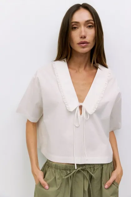 Roseanne V-Neck Tie Front Top — white tops & blouses from Pieces of a Dream