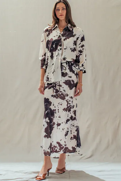Midnight Rodeo Satin Midi Skirt — brown skirts from Pieces of a Dream