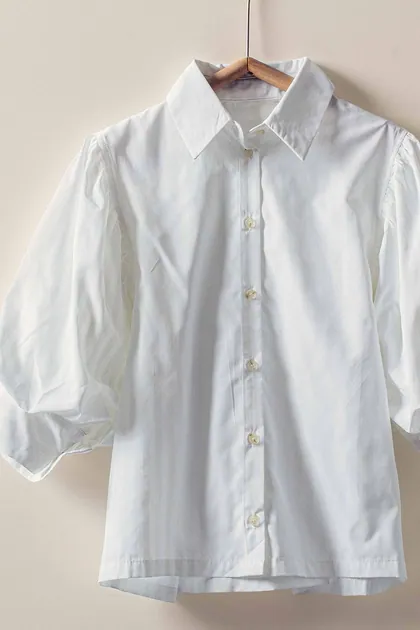 Chic Striped Puff Sleeve Blouse (3 Color Ways) — blue tops & blouses from Pieces of a Dream