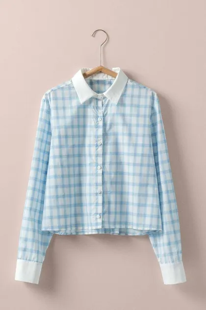 Plaid Contrast Collar Blouse (2 Color Ways) — blue tops & blouses from Pieces of a Dream