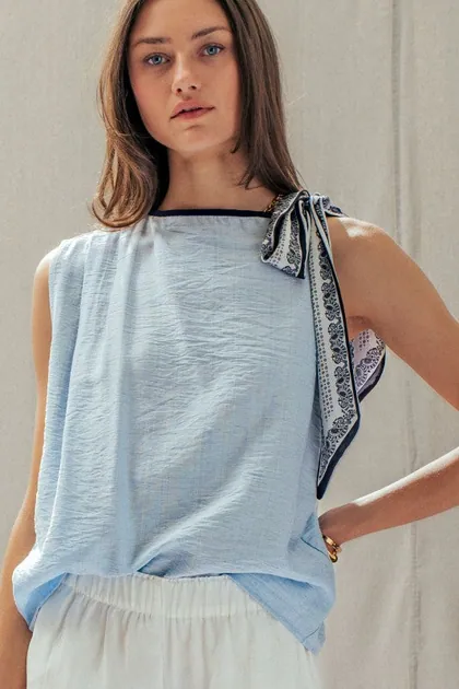 Vintage Muse Scarf-tie Blouse Top — blue tops & blouses from Pieces of a Dream