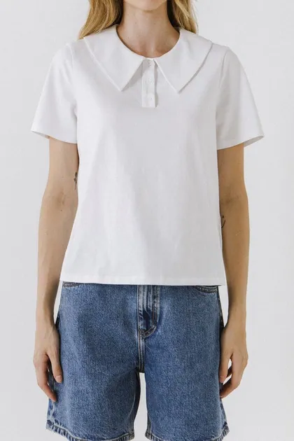 Oversized Collar T-Shirt — white tops & blouses from Pieces of a Dream