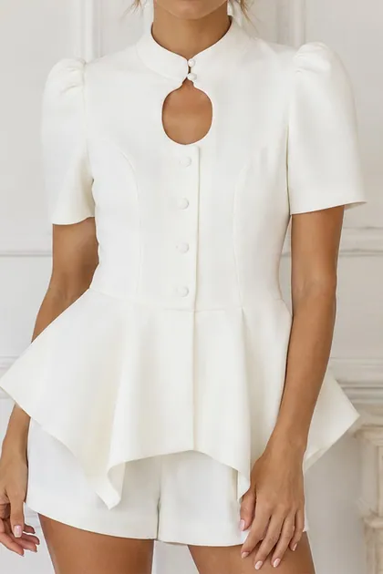 Cutout Detail Peplum Top — ivory tops & blouses from Pieces of a Dream