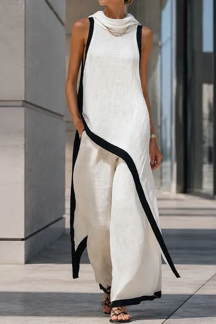 Monaco Contrast Linen Set — black tops & blouses from Pieces of a Dream